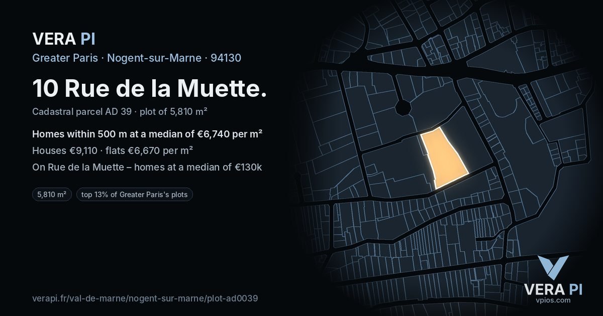 10 Rue de la Muette, Nogent-sur-Marne at night – the plot lit, the parcels around coloured by the prices near them
