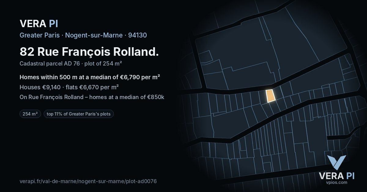 82 Rue François Rolland, Nogent-sur-Marne at night – the plot lit, the parcels around coloured by the prices near them