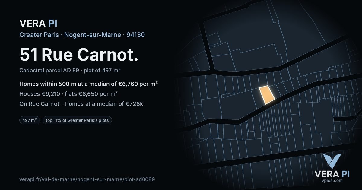 51 Rue Carnot, Nogent-sur-Marne at night – the plot lit, the parcels around coloured by the prices near them