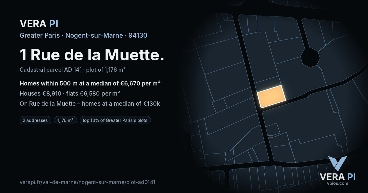 1 Rue de la Muette, Nogent-sur-Marne at night – the plot lit, the parcels around coloured by the prices near them