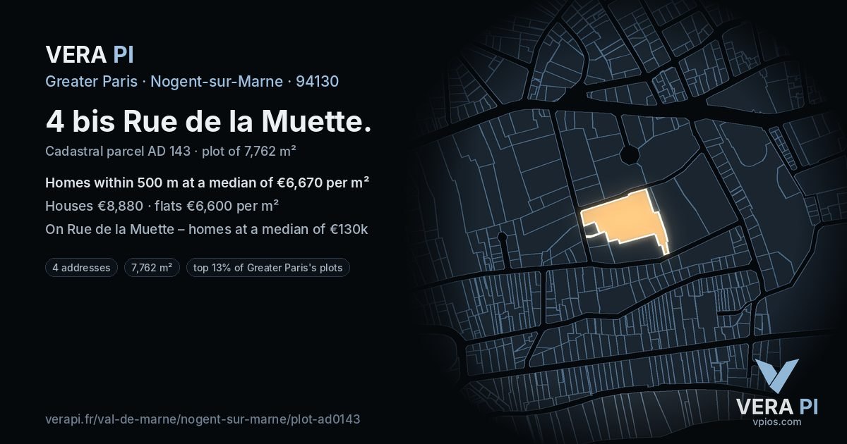 4 bis Rue de la Muette, Nogent-sur-Marne at night – the plot lit, the parcels around coloured by the prices near them