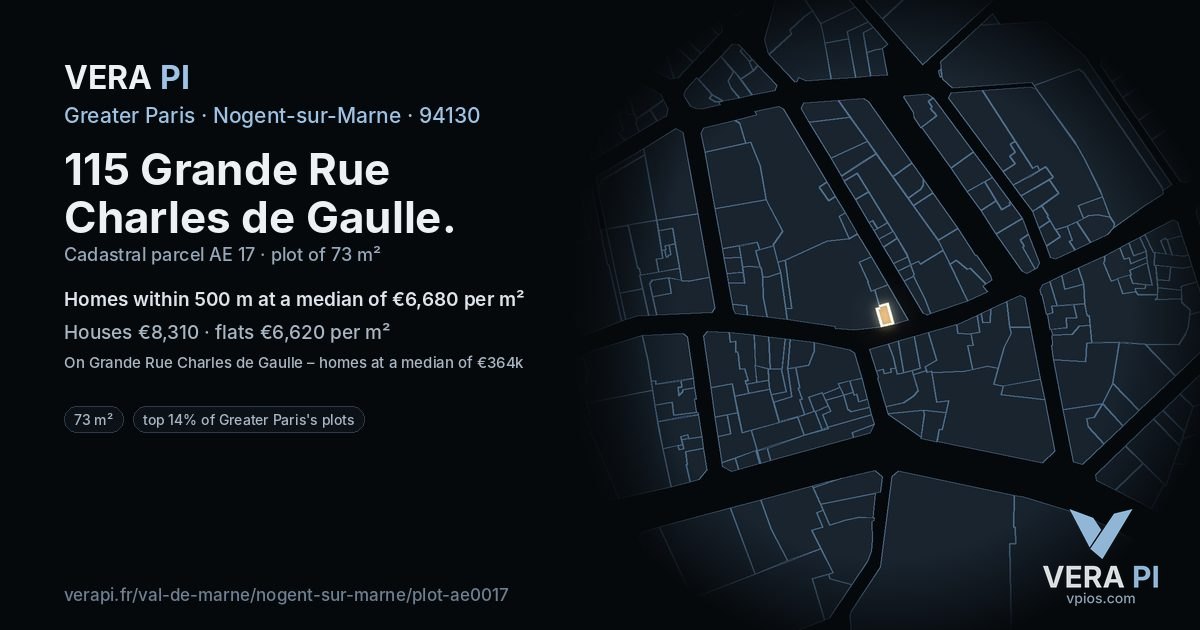 115 Grande Rue Charles de Gaulle, Nogent-sur-Marne at night – the plot lit, the parcels around coloured by the prices near them