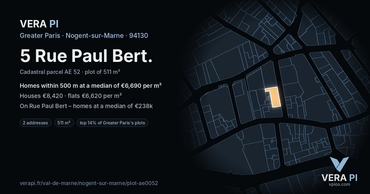 5 Rue Paul Bert, Nogent-sur-Marne at night – the plot lit, the parcels around coloured by the prices near them