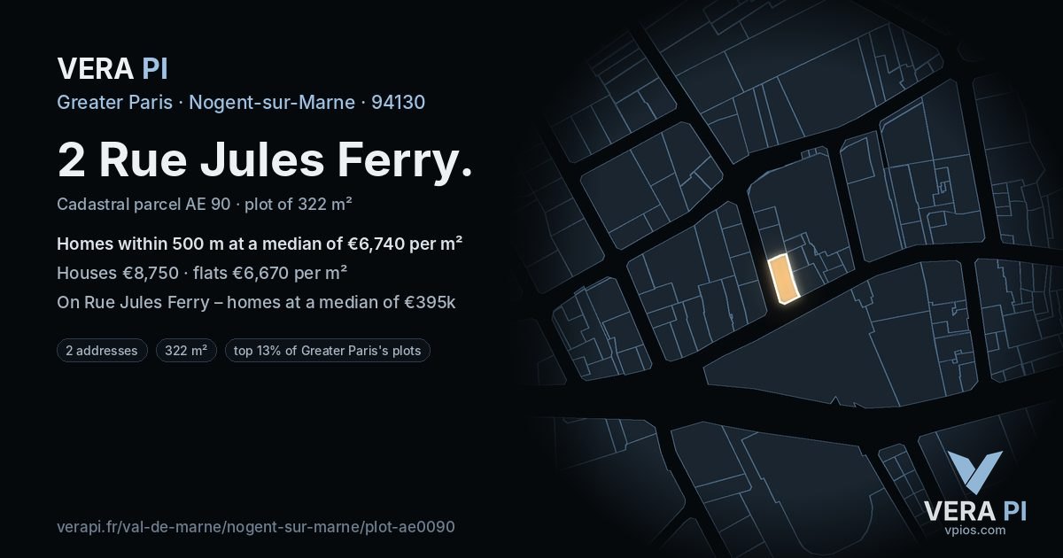 2 Rue Jules Ferry, Nogent-sur-Marne at night – the plot lit, the parcels around coloured by the prices near them