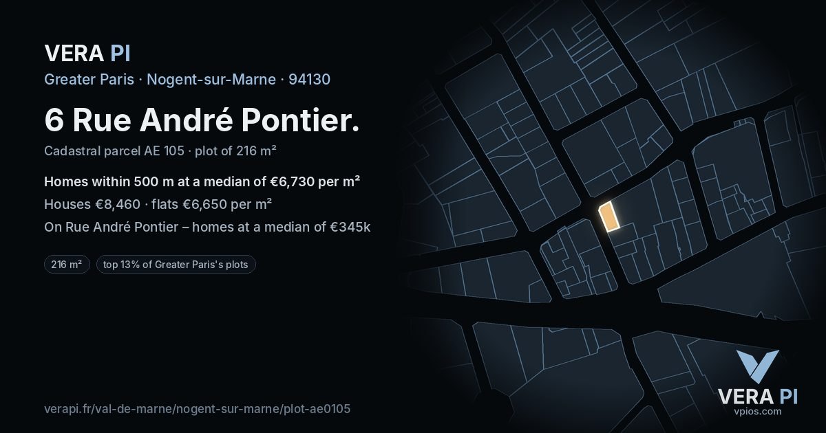 6 Rue André Pontier, Nogent-sur-Marne at night – the plot lit, the parcels around coloured by the prices near them