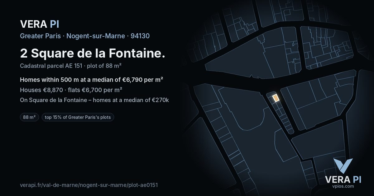 2 Square de la Fontaine, Nogent-sur-Marne at night – the plot lit, the parcels around coloured by the prices near them