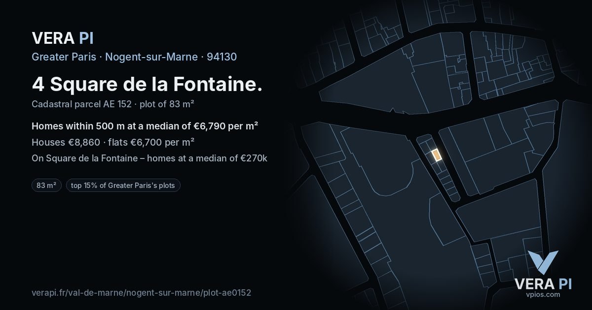 4 Square de la Fontaine, Nogent-sur-Marne at night – the plot lit, the parcels around coloured by the prices near them