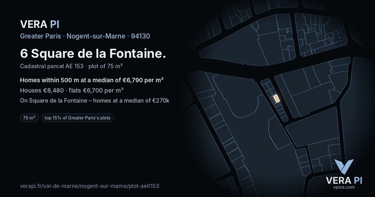 6 Square de la Fontaine, Nogent-sur-Marne at night – the plot lit, the parcels around coloured by the prices near them