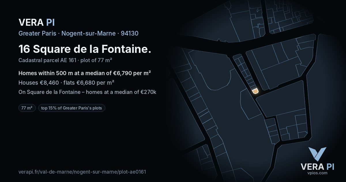 16 Square de la Fontaine, Nogent-sur-Marne at night – the plot lit, the parcels around coloured by the prices near them