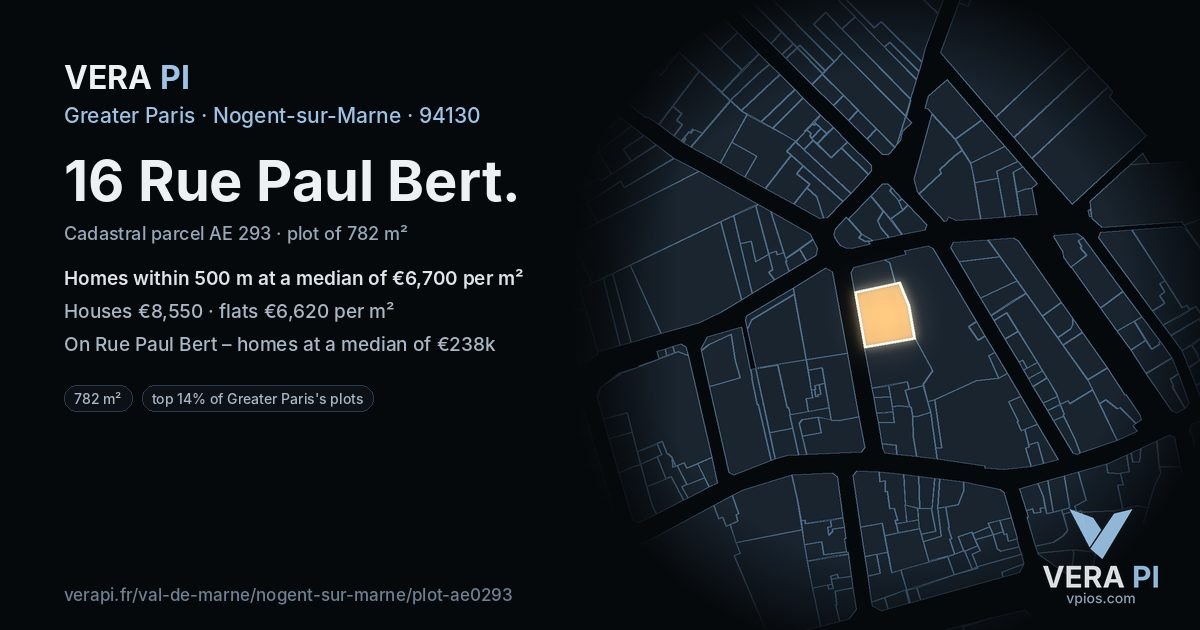 16 Rue Paul Bert, Nogent-sur-Marne at night – the plot lit, the parcels around coloured by the prices near them