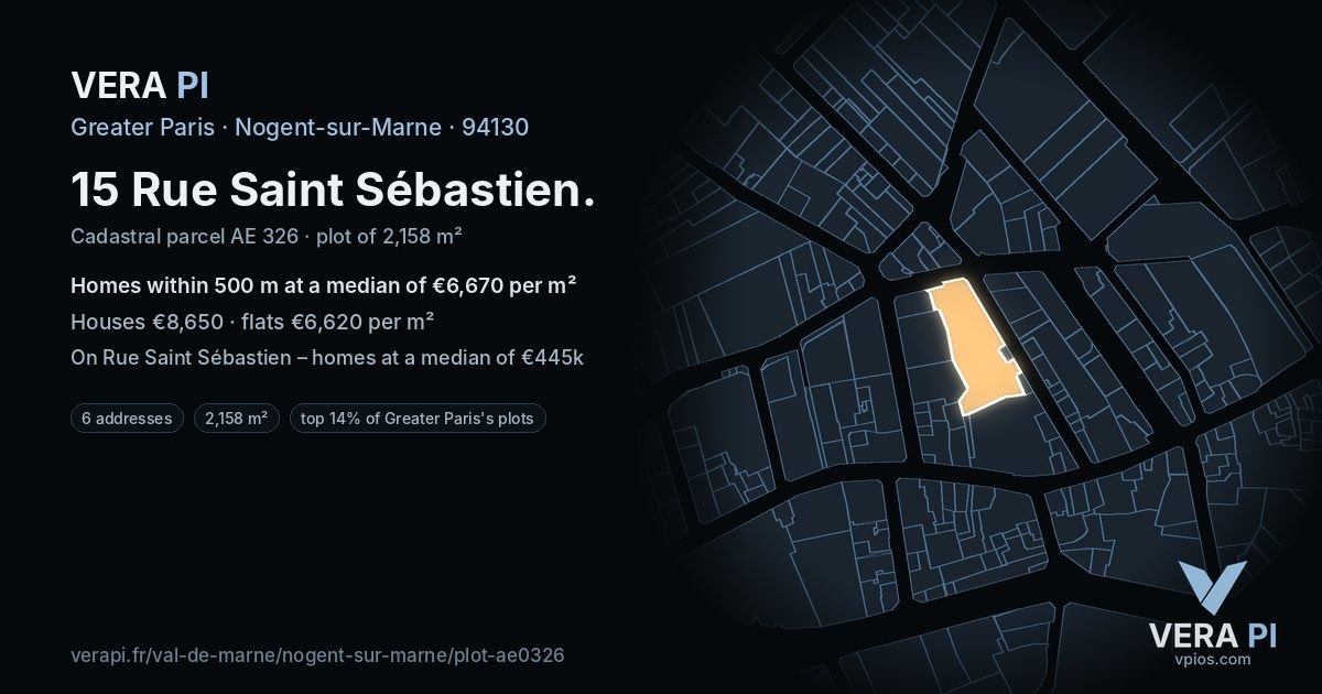 15 Rue Saint Sébastien, Nogent-sur-Marne at night – the plot lit, the parcels around coloured by the prices near them