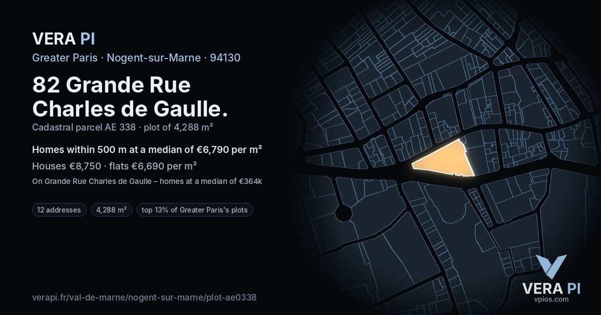 82 Grande Rue Charles de Gaulle, Nogent-sur-Marne at night – the plot lit, the parcels around coloured by the prices near them