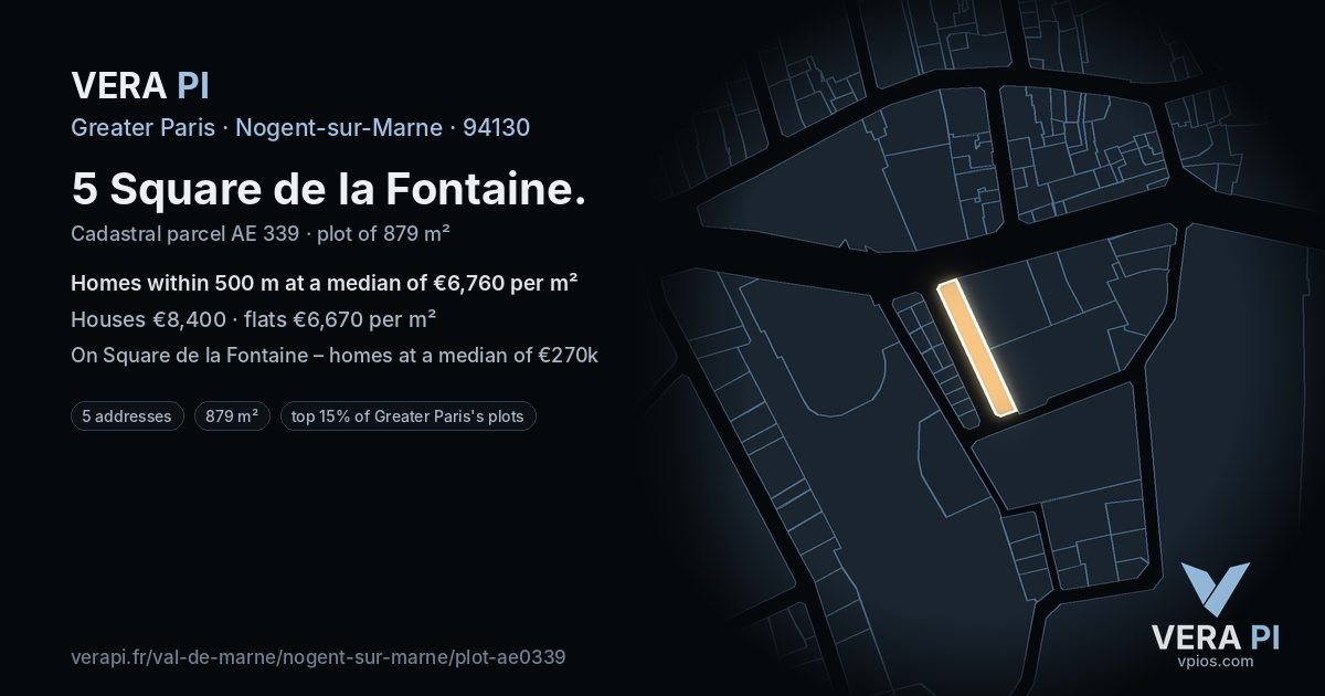 5 Square de la Fontaine, Nogent-sur-Marne at night – the plot lit, the parcels around coloured by the prices near them