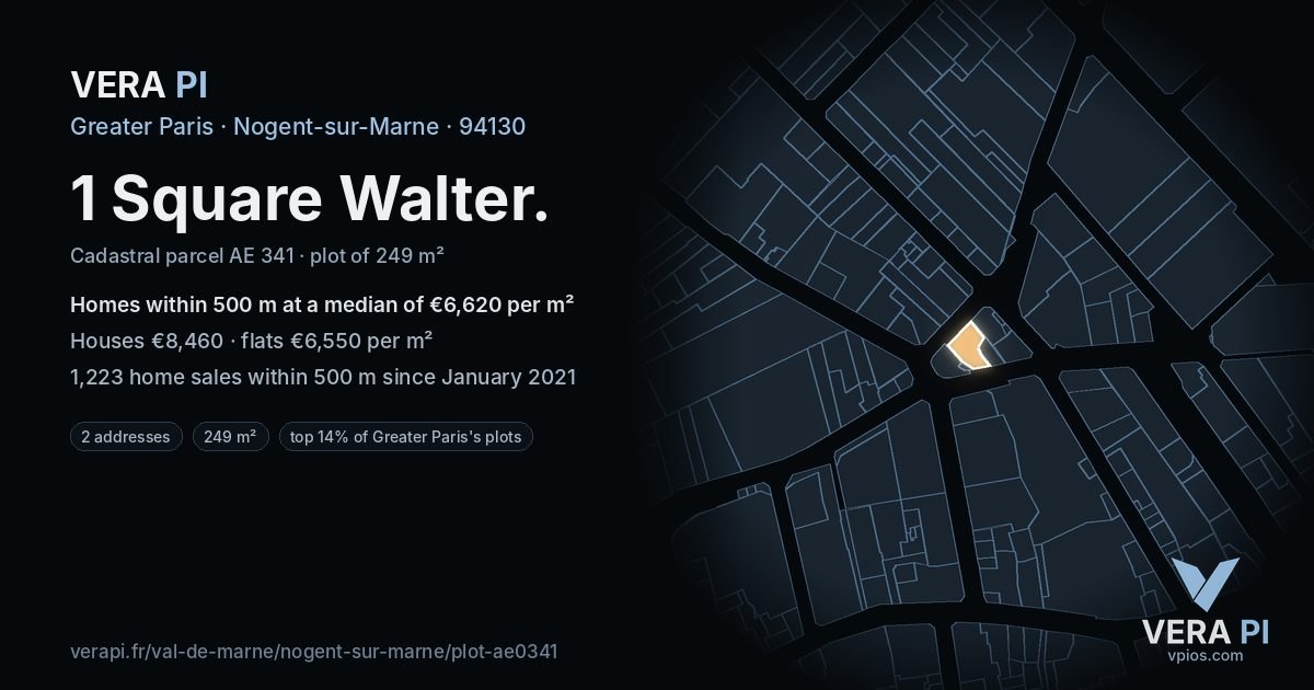1 Square Walter, Nogent-sur-Marne at night – the plot lit, the parcels around coloured by the prices near them