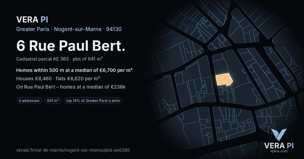 6 Rue Paul Bert, Nogent-sur-Marne at night – the plot lit, the parcels around coloured by the prices near them
