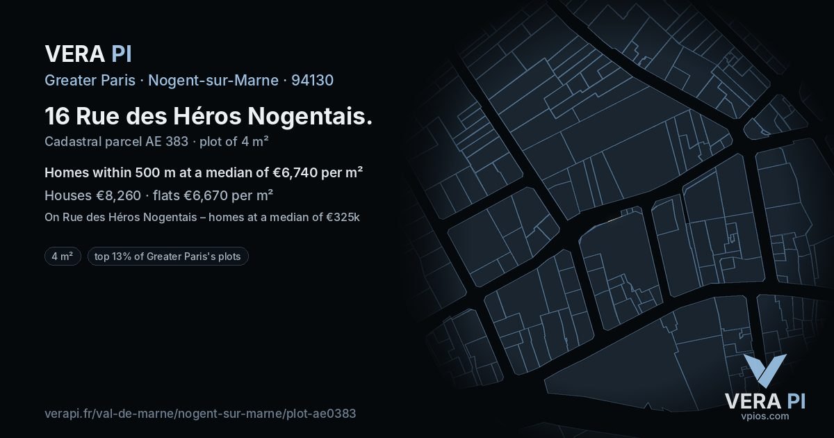 16 Rue des Héros Nogentais, Nogent-sur-Marne at night – the plot lit, the parcels around coloured by the prices near them