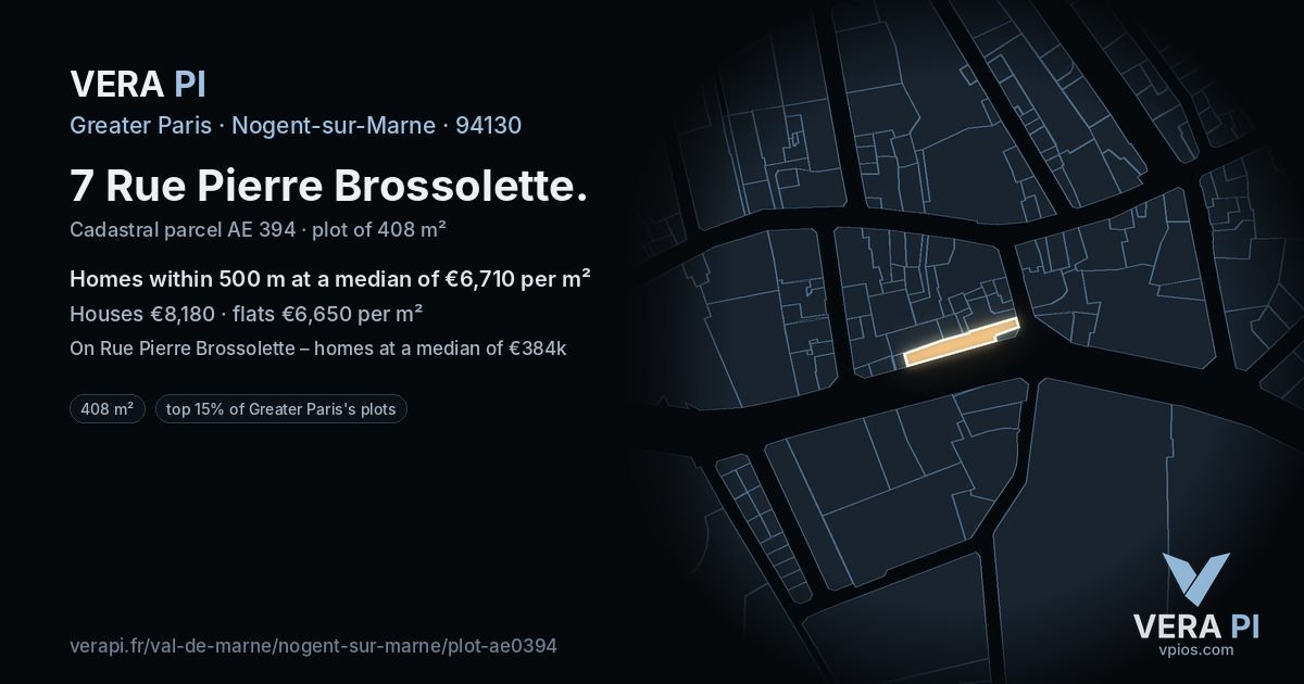 7 Rue Pierre Brossolette, Nogent-sur-Marne at night – the plot lit, the parcels around coloured by the prices near them