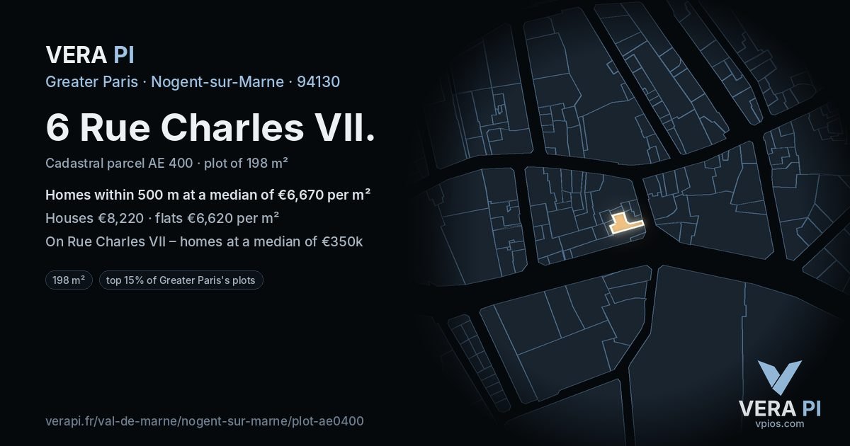 6 Rue Charles VII, Nogent-sur-Marne at night – the plot lit, the parcels around coloured by the prices near them