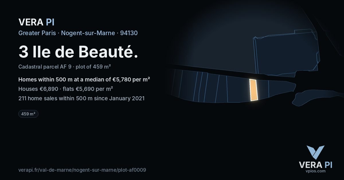 3 Ile de Beauté, Nogent-sur-Marne at night – the plot lit, the parcels around coloured by the prices near them