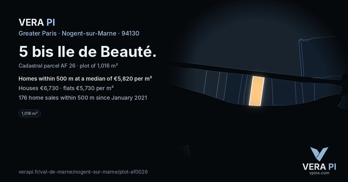 5 bis Ile de Beauté, Nogent-sur-Marne at night – the plot lit, the parcels around coloured by the prices near them
