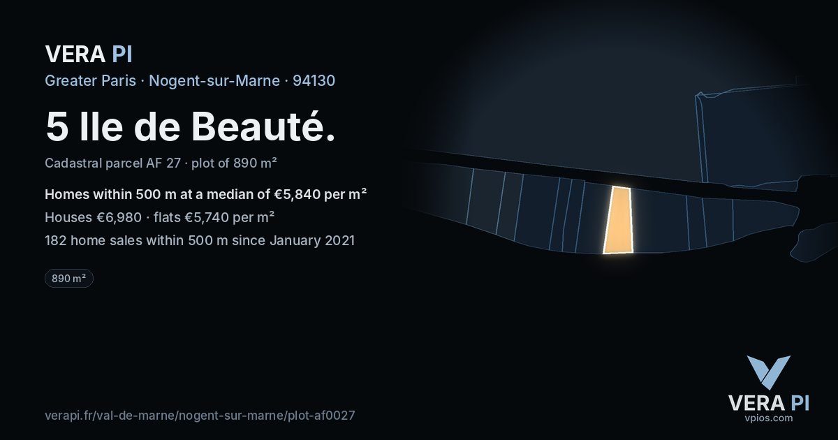 5 Ile de Beauté, Nogent-sur-Marne at night – the plot lit, the parcels around coloured by the prices near them