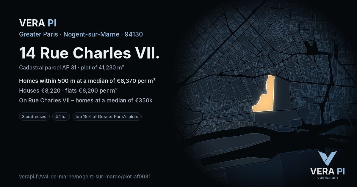 14 Rue Charles VII, Nogent-sur-Marne at night – the plot lit, the parcels around coloured by the prices near them
