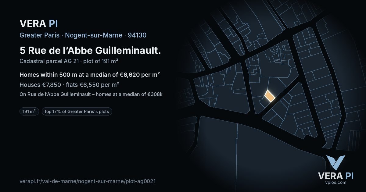5 Rue de l’Abbe Guilleminault, Nogent-sur-Marne at night – the plot lit, the parcels around coloured by the prices near them