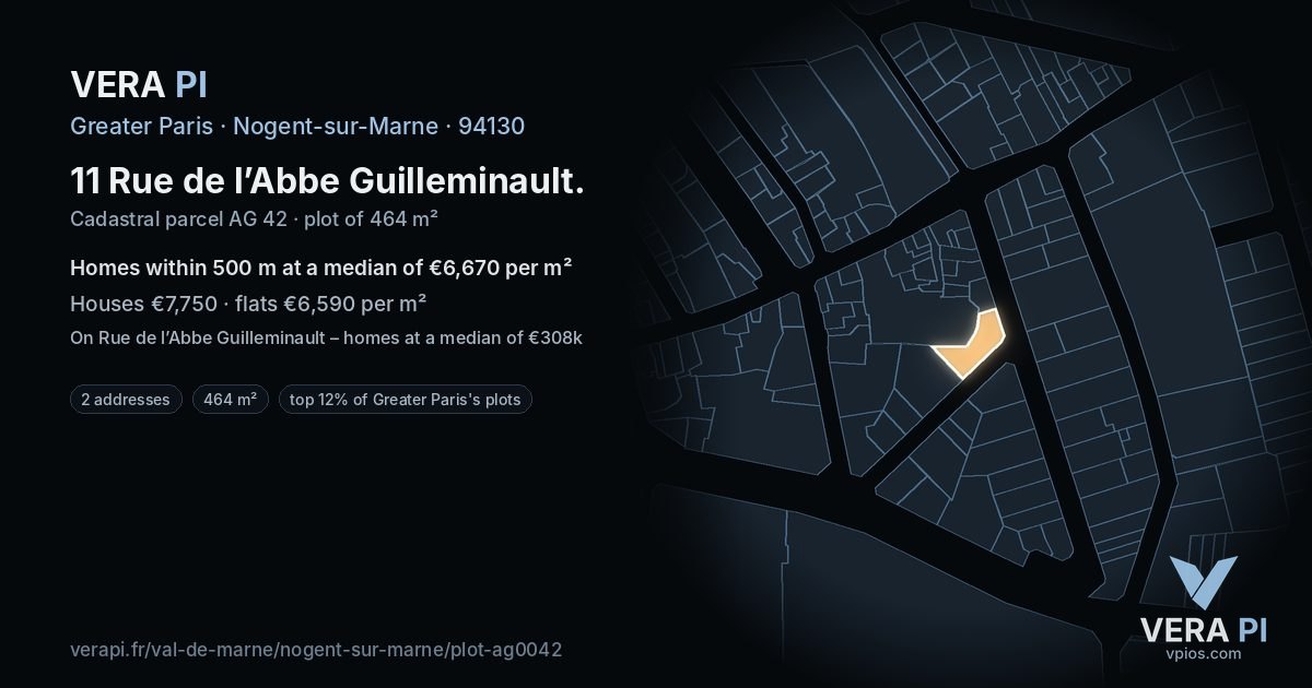11 Rue de l’Abbe Guilleminault, Nogent-sur-Marne at night – the plot lit, the parcels around coloured by the prices near them