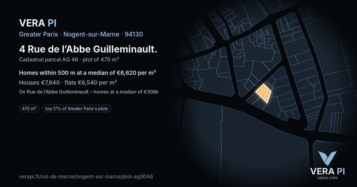4 Rue de l’Abbe Guilleminault, Nogent-sur-Marne at night – the plot lit, the parcels around coloured by the prices near them
