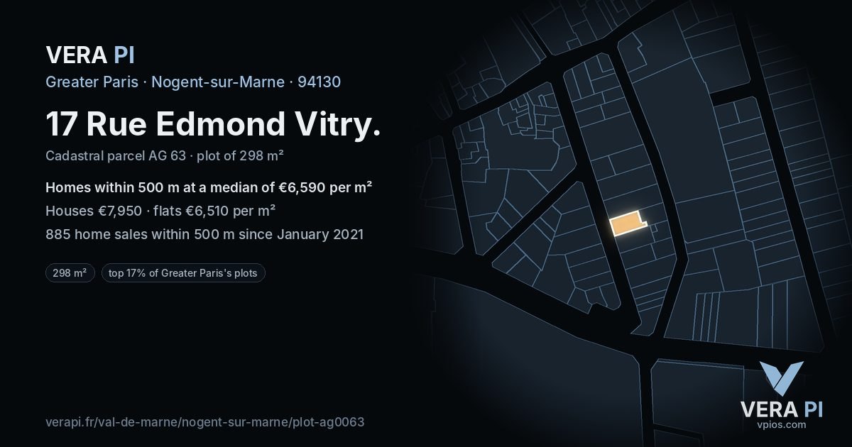 17 Rue Edmond Vitry, Nogent-sur-Marne at night – the plot lit, the parcels around coloured by the prices near them