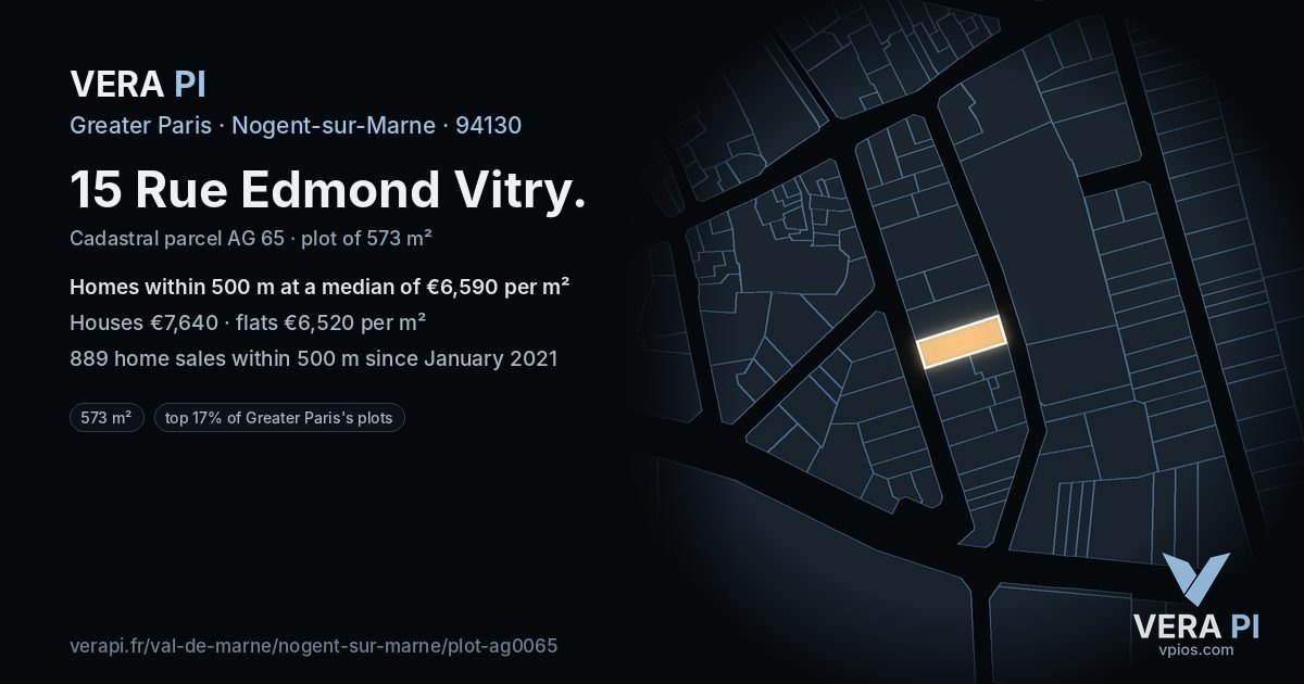 15 Rue Edmond Vitry, Nogent-sur-Marne at night – the plot lit, the parcels around coloured by the prices near them