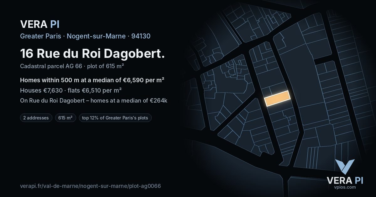 16 Rue du Roi Dagobert, Nogent-sur-Marne at night – the plot lit, the parcels around coloured by the prices near them