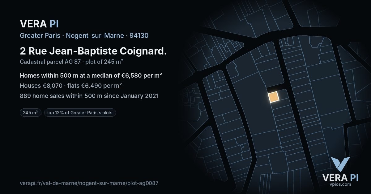 2 Rue Jean-Baptiste Coignard, Nogent-sur-Marne at night – the plot lit, the parcels around coloured by the prices near them