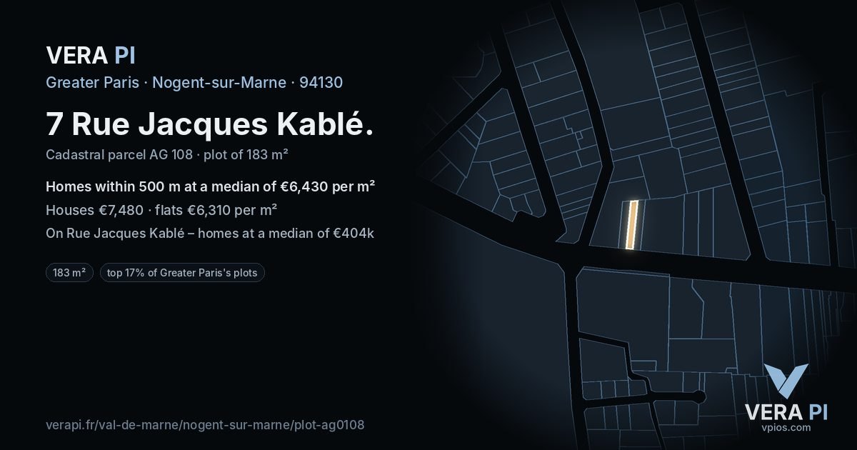 7 Rue Jacques Kablé, Nogent-sur-Marne at night – the plot lit, the parcels around coloured by the prices near them