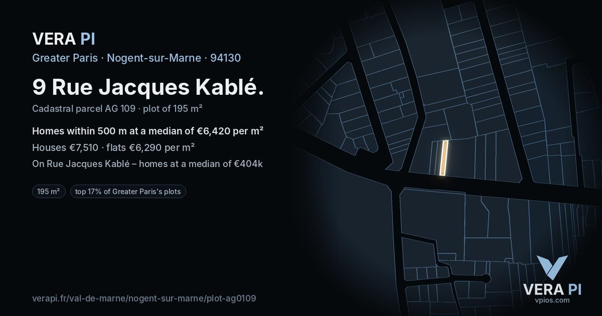 9 Rue Jacques Kablé, Nogent-sur-Marne at night – the plot lit, the parcels around coloured by the prices near them