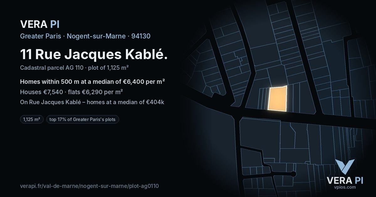 11 Rue Jacques Kablé, Nogent-sur-Marne at night – the plot lit, the parcels around coloured by the prices near them