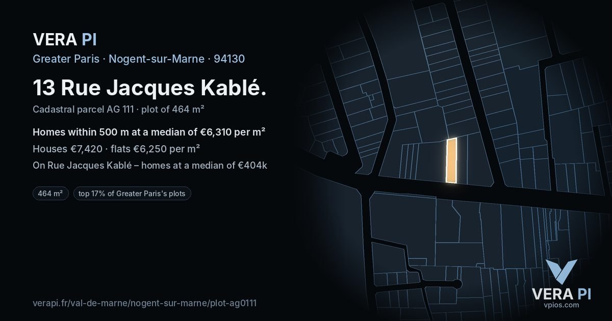 13 Rue Jacques Kablé, Nogent-sur-Marne at night – the plot lit, the parcels around coloured by the prices near them