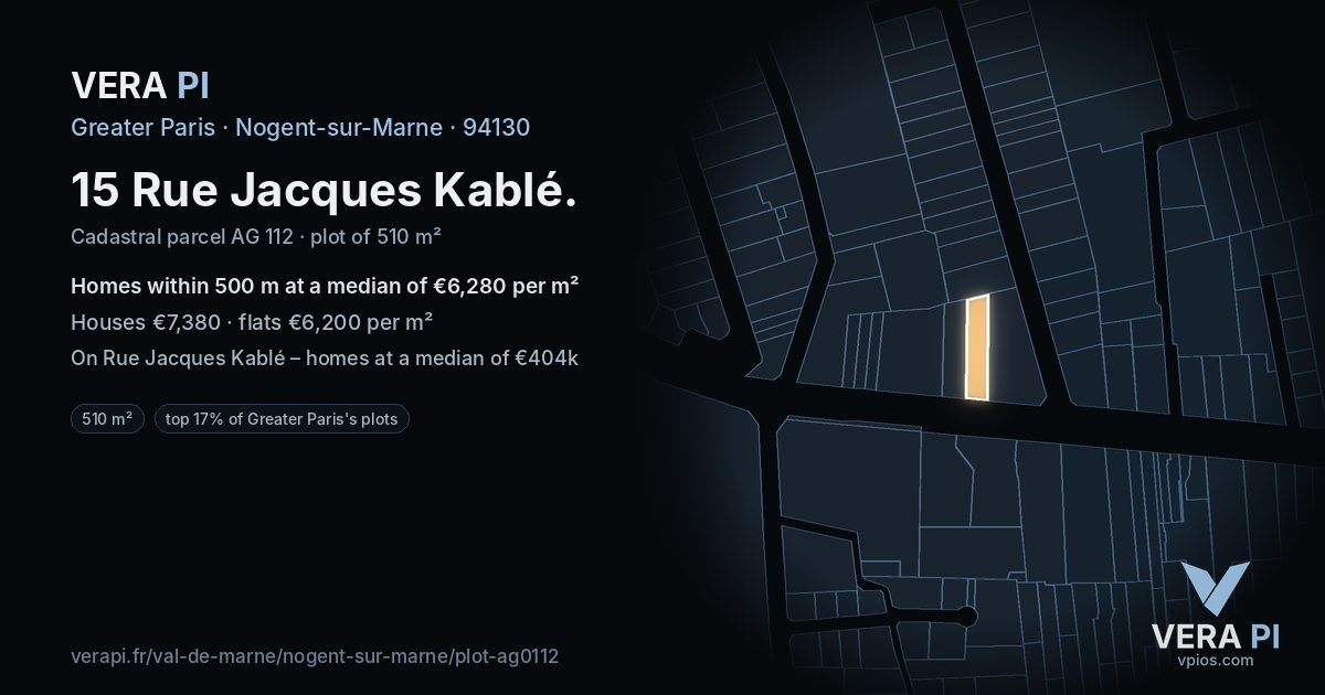 15 Rue Jacques Kablé, Nogent-sur-Marne at night – the plot lit, the parcels around coloured by the prices near them
