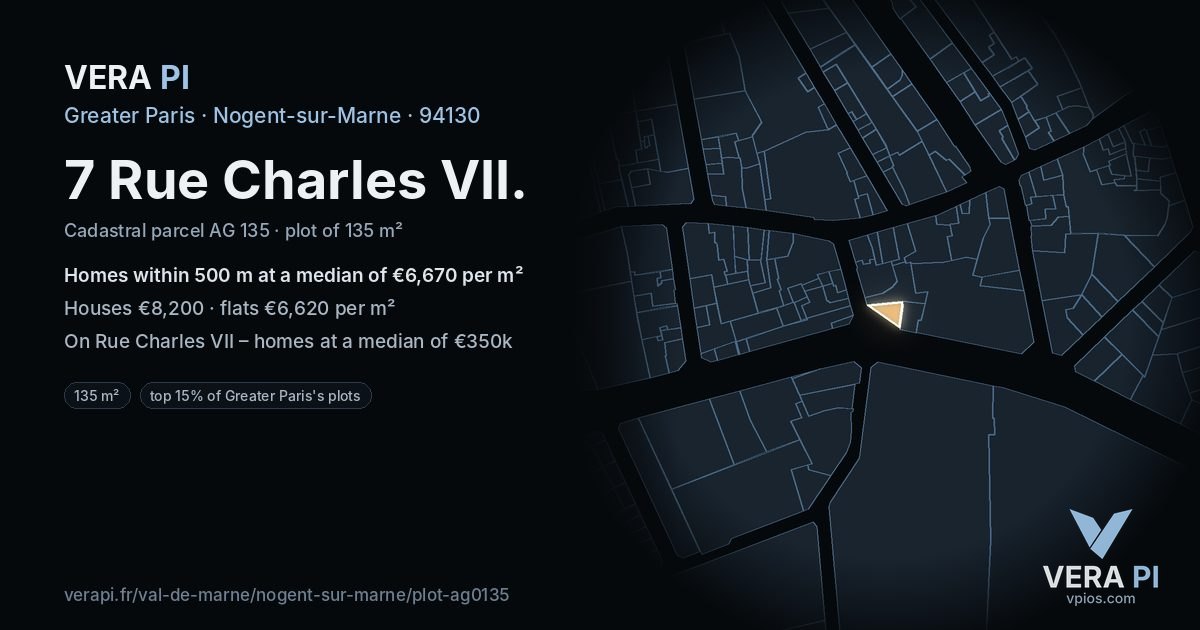 7 Rue Charles VII, Nogent-sur-Marne at night – the plot lit, the parcels around coloured by the prices near them