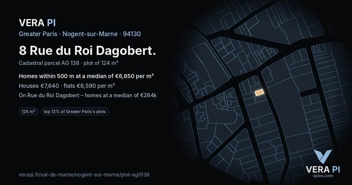8 Rue du Roi Dagobert, Nogent-sur-Marne at night – the plot lit, the parcels around coloured by the prices near them