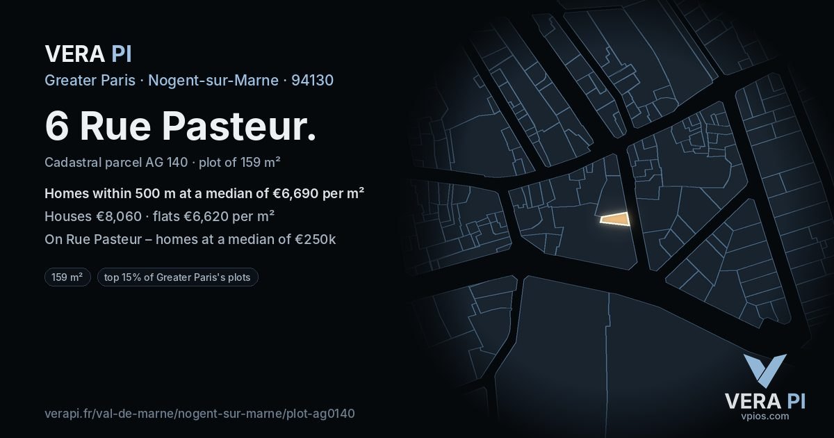 6 Rue Pasteur, Nogent-sur-Marne at night – the plot lit, the parcels around coloured by the prices near them