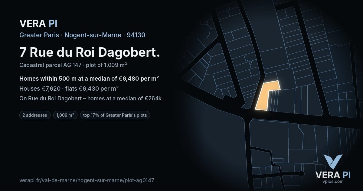 7 Rue du Roi Dagobert, Nogent-sur-Marne at night – the plot lit, the parcels around coloured by the prices near them