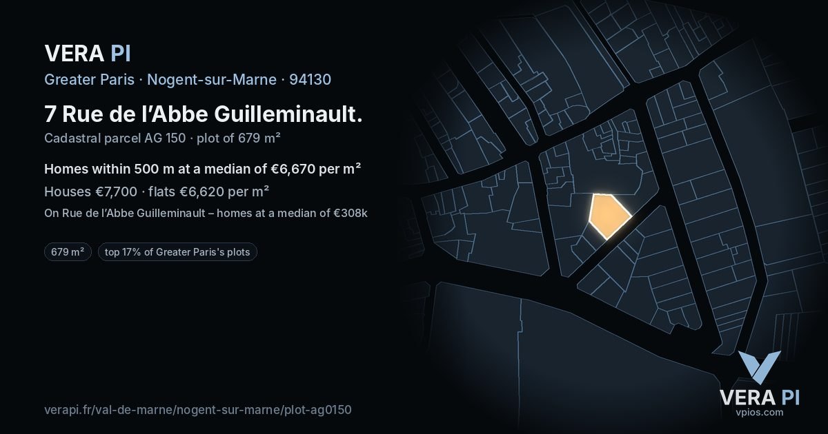 7 Rue de l’Abbe Guilleminault, Nogent-sur-Marne at night – the plot lit, the parcels around coloured by the prices near them