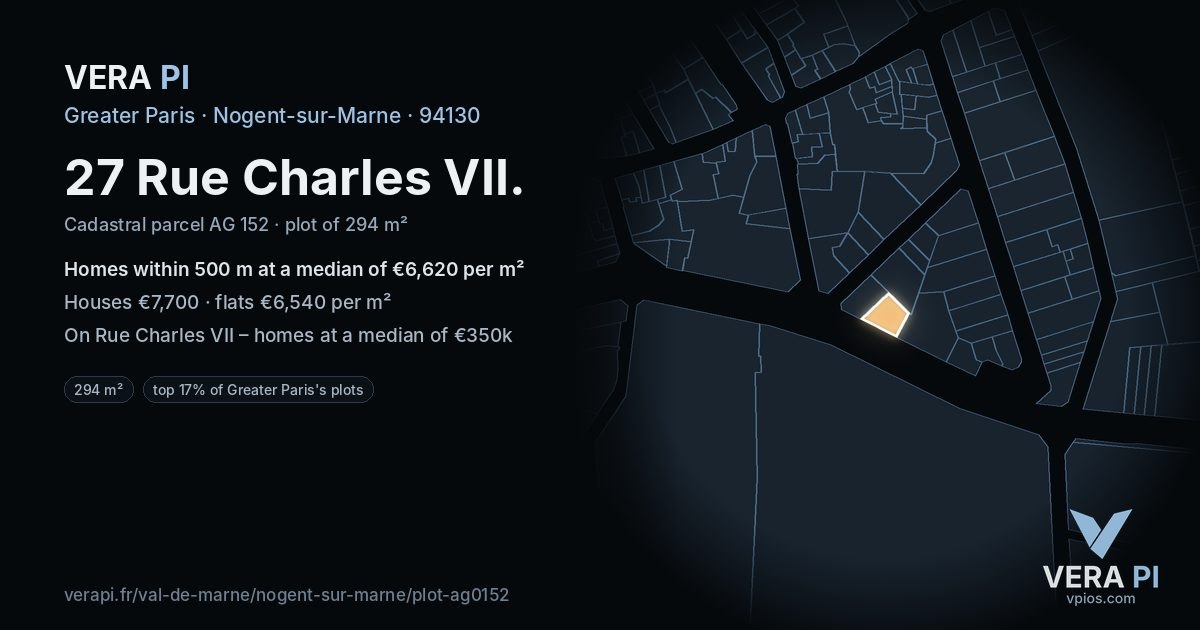 27 Rue Charles VII, Nogent-sur-Marne at night – the plot lit, the parcels around coloured by the prices near them