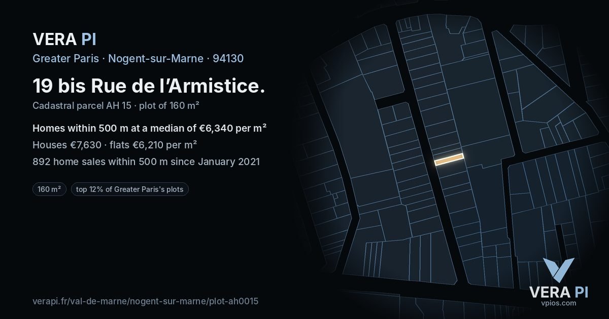 19 bis Rue de l’Armistice, Nogent-sur-Marne at night – the plot lit, the parcels around coloured by the prices near them