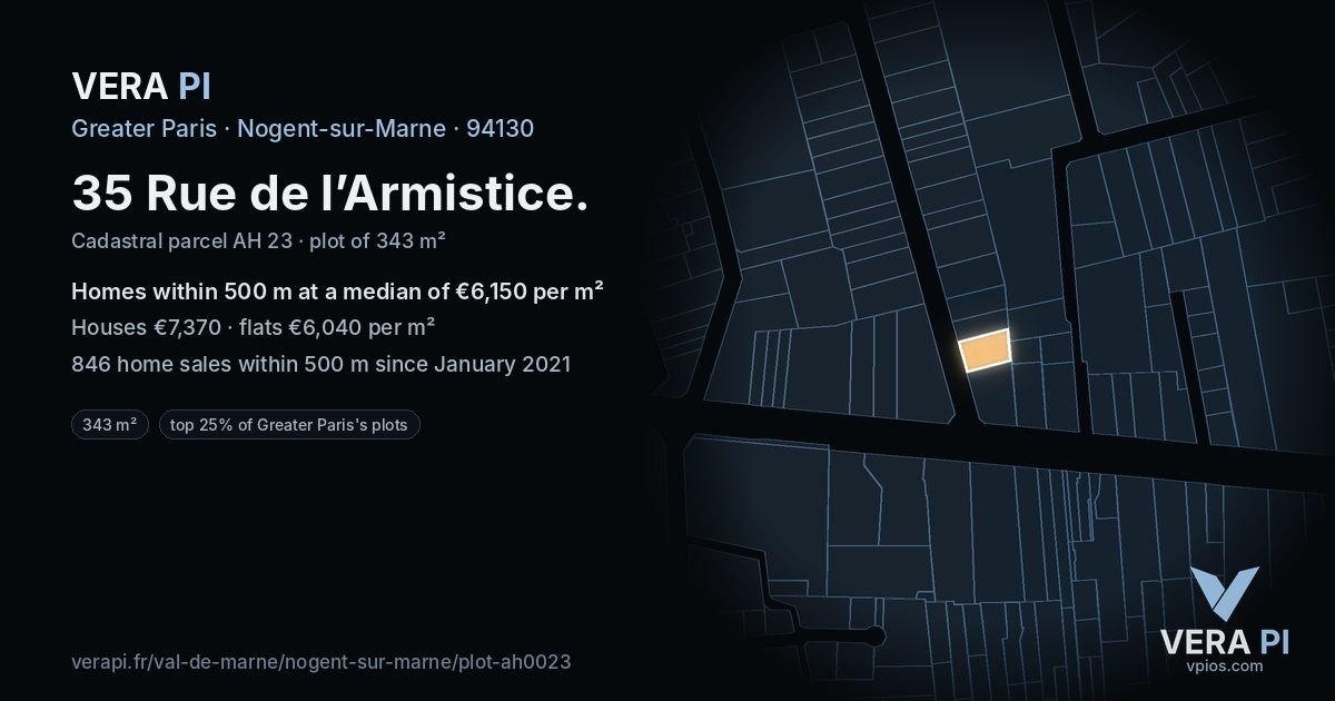 35 Rue de l’Armistice, Nogent-sur-Marne at night – the plot lit, the parcels around coloured by the prices near them