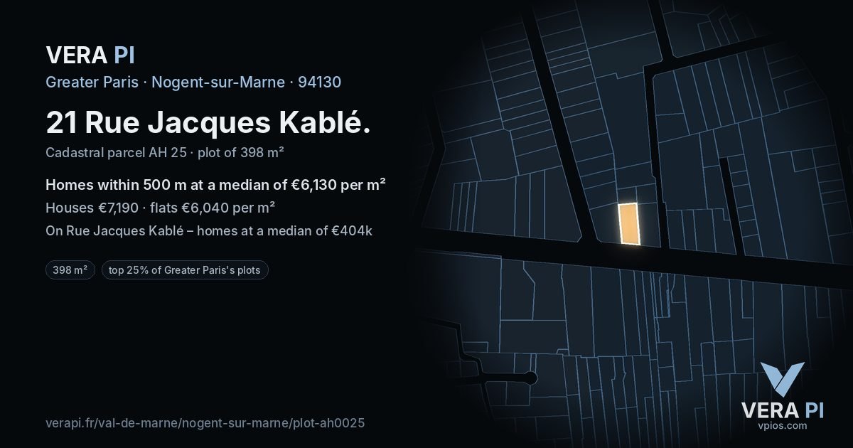 21 Rue Jacques Kablé, Nogent-sur-Marne at night – the plot lit, the parcels around coloured by the prices near them