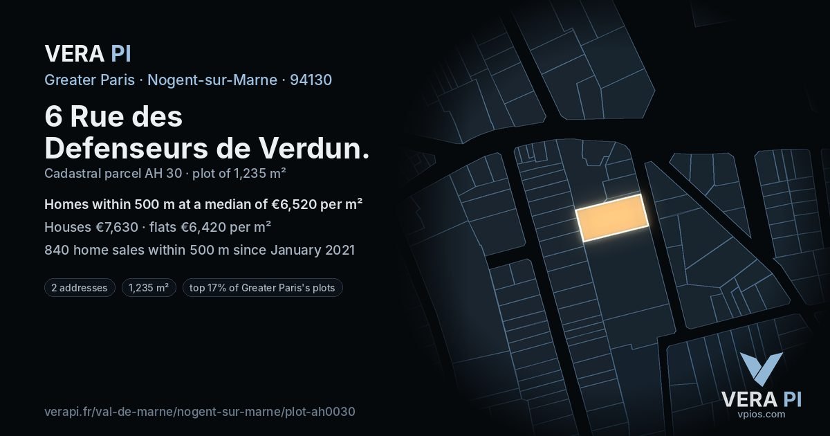 6 Rue des Defenseurs de Verdun, Nogent-sur-Marne at night – the plot lit, the parcels around coloured by the prices near them