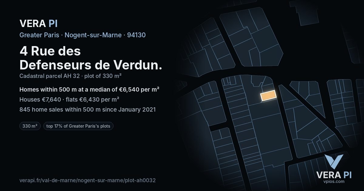 4 Rue des Defenseurs de Verdun, Nogent-sur-Marne at night – the plot lit, the parcels around coloured by the prices near them
