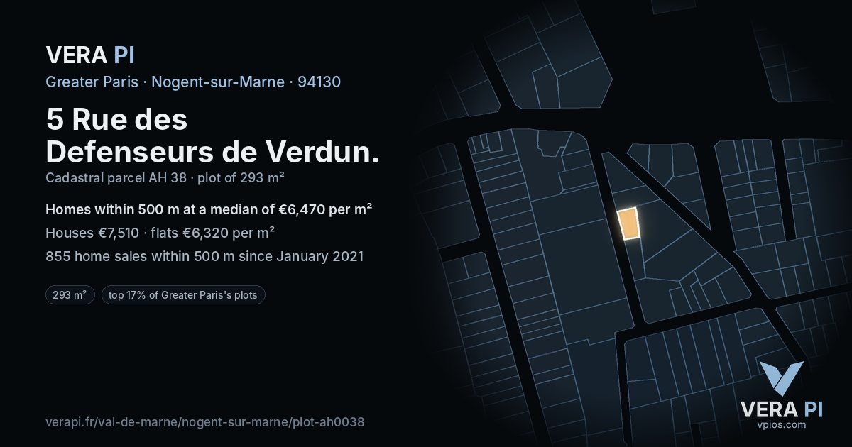 5 Rue des Defenseurs de Verdun, Nogent-sur-Marne at night – the plot lit, the parcels around coloured by the prices near them